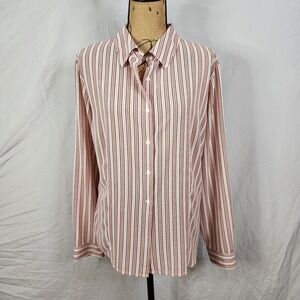 COVINGTON Size 20W Red Striped Button Down Collared Work Office Business Blouse